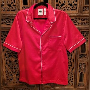 ADIDAS Originals Red Graphics Monogram Logo Button Down Shirt, Size Small